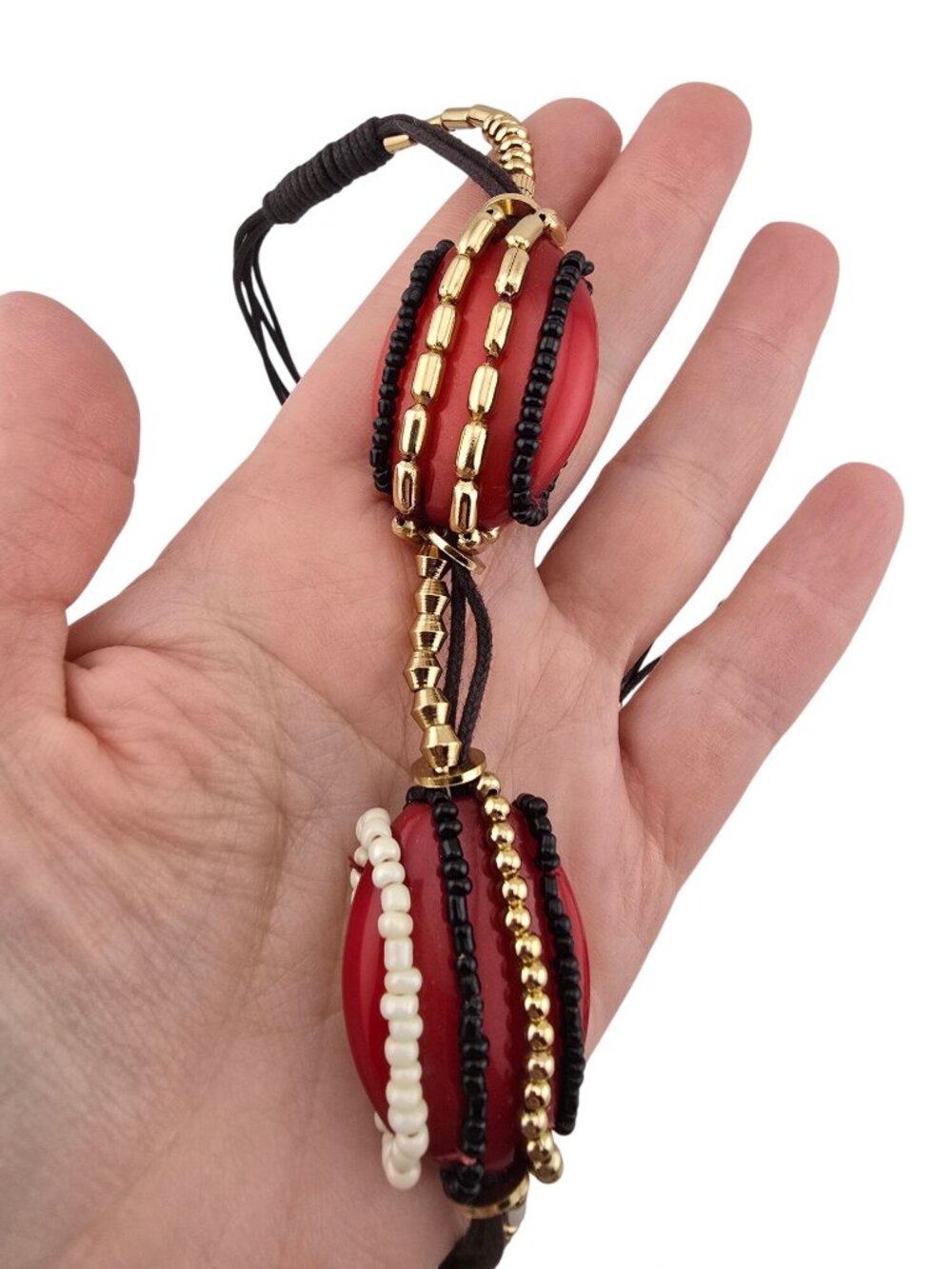 Chicos Rhea Statement Necklace Red Beads & Gold-Tone Adjustable Boho - Picture 4 of 8